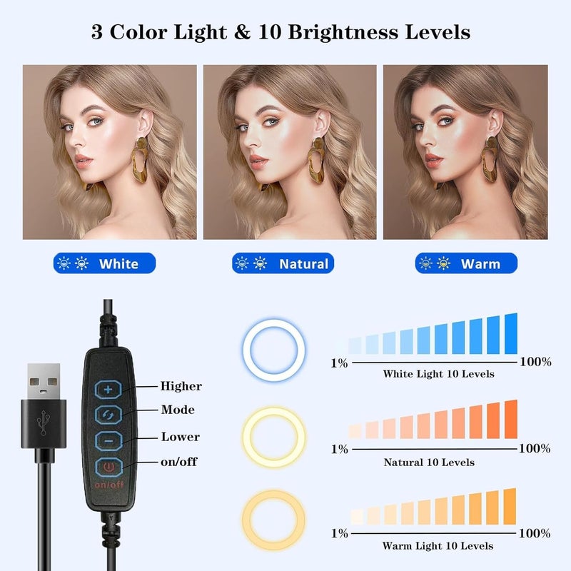 Amcuke Desk Ring Light with Stand, Ring Light with Clip 10W 3000K-6500K Dimmable Travel Desktop Light for Phone Selfie Laptop Zoom Video Makeup Vlog Tiktok Live Streaming - Image 3